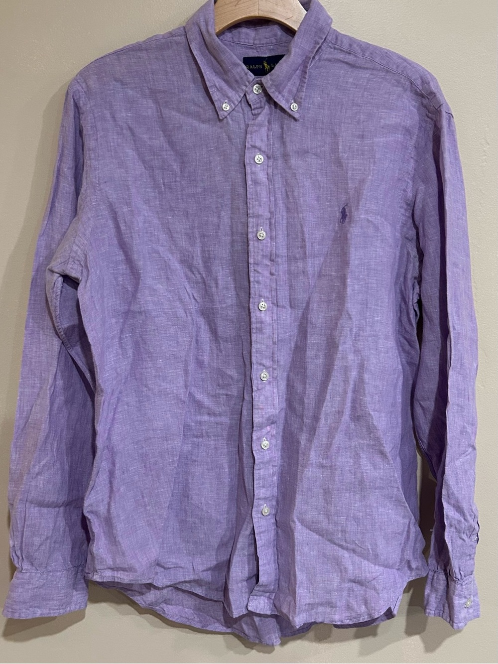 Men’s Ralph Lauren 100% Linen Purple Button Down Shirt Size Large Career Work